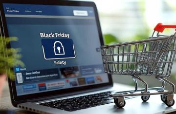 Shopping black friday on laptop with safety notification